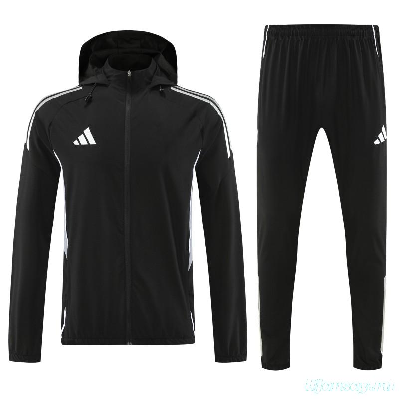 26/27 Adidas Black With White logo Full Zipper Hooded Jacket Tracksuit + Long Pants