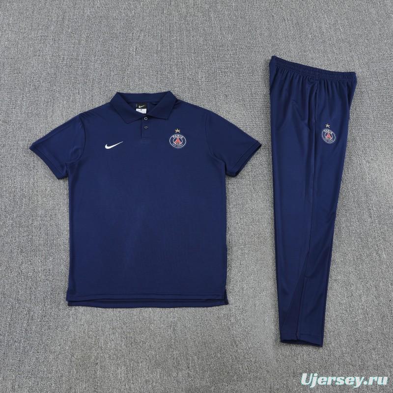 26/27 Paris Navy Blue Polo Training Shirt + Long Pants Tracksuit