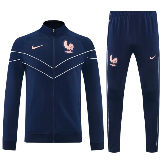 26/27 France Navy Blue Full Zipper Jacket Tracksuit +  Long Pants