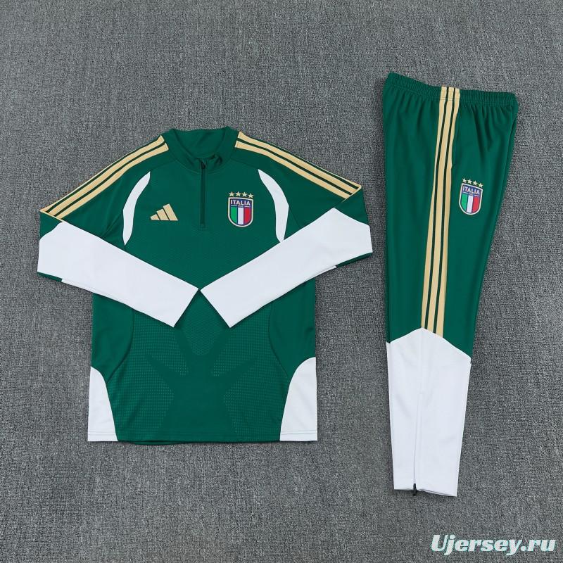 26/27 Italy Green Half Zipper Jacket Tracksuit + Long Pants