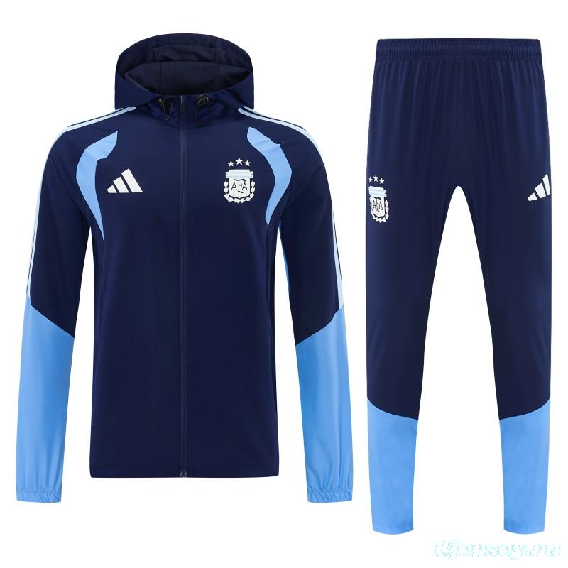 26/27 Argentina  Navy Blue Full Zipper Hooded Jacket Tracksuit + Long Pants