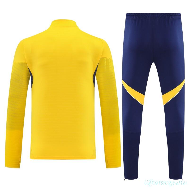 26/27 Boca Juniors Yellow & Navy Blue  Half Zipper Jacket Tracksuit + Navy Blue Long Pants