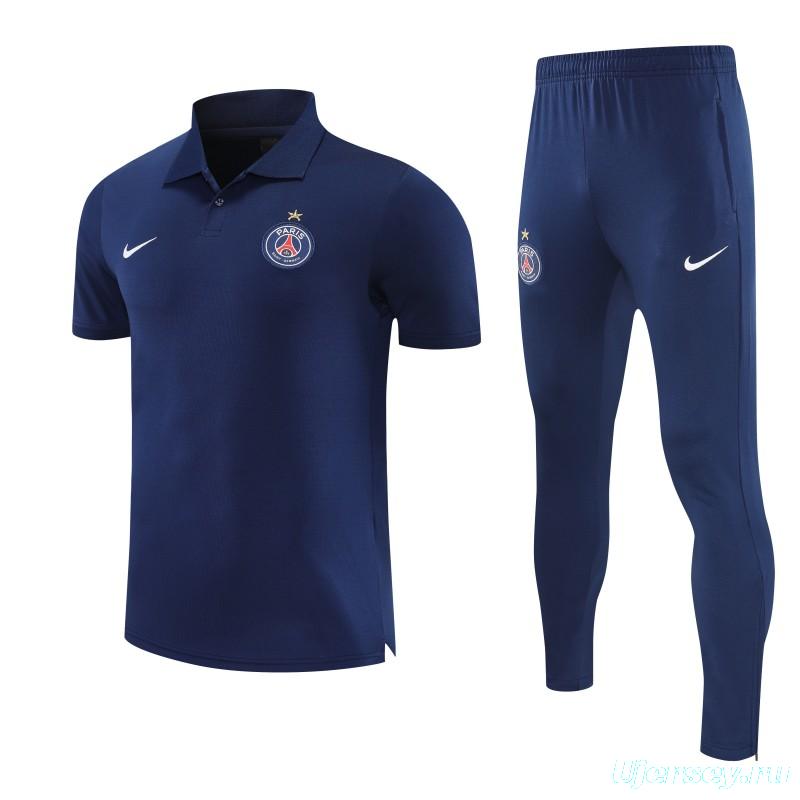 26/27 Paris Navy Blue Polo Training Shirt + Long Pants Tracksuit