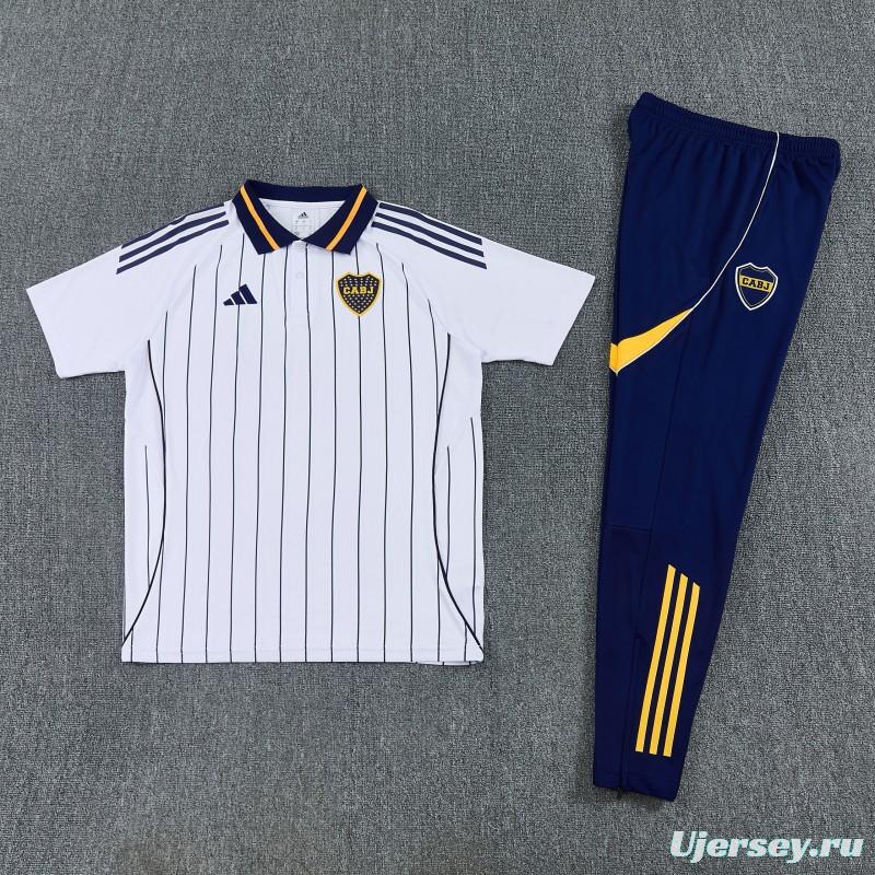 26/27 Boca White Stripes Polo Training Shirt + Long Pants Tracksuit
