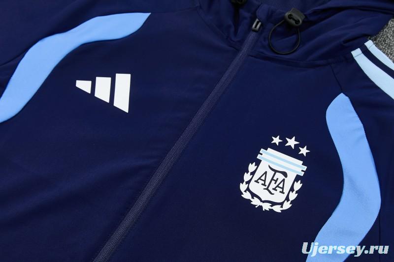 26/27 Argentina  Navy Blue Full Zipper Hooded Jacket Tracksuit + Long Pants