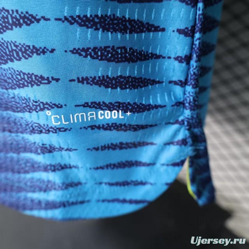 Player Version 2027 Colombia Away Blue with Wave Jacquard Pattern Long Sleeve Jersey