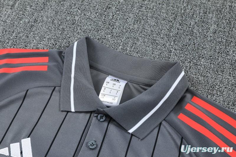 26/27  Bayern Munich Grey Stripes Polo Training Shirt + Long Pants Tracksuit