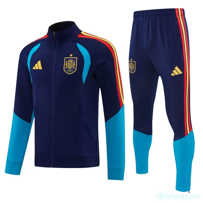 26/27 Spain Navy Blue Full Zipper Jacket Tracksuit + Long Pants