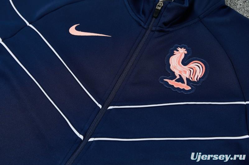 26/27 France Navy Blue Full Zipper Jacket Tracksuit +  Long Pants