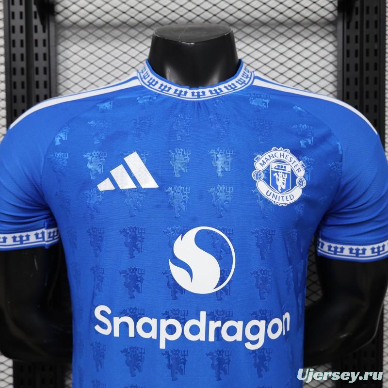 Player Version 26/27 Manchester United Blue with All-Over Devil Jacquard Pattern Jersey