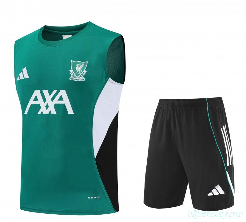 26/27 Liverpool  Green Sleeveless Training Vest + Black Shorts Set