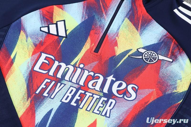 26/27 Arsenal Navy Blue Flame Print Half Zipper Jacket Tracksuit + Long Pants