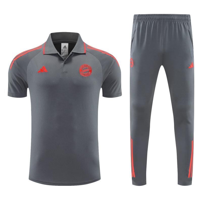 26/27 Bayern Munich  Grey  Polo Training Shirt + Long Pants Tracksuit