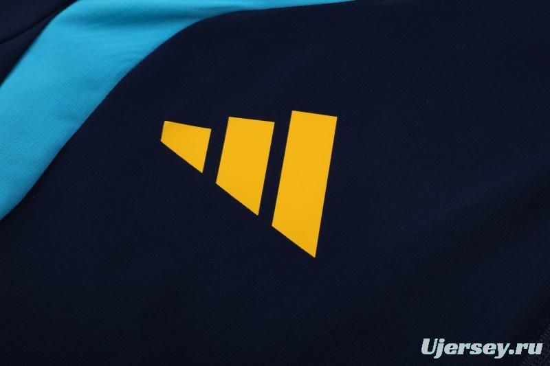 26/27  Spain Navy Blue & Light Blue Full Zipper Hooded Jacket Tracksuit + Long Pants