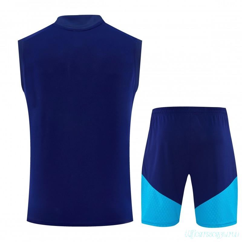 26/27  Spain Navy Blue Sleeveless Training Vest +Shorts Set