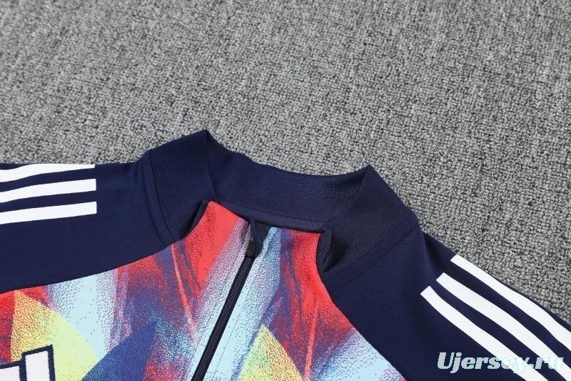 26/27 Arsenal Navy Blue Flame Print Half Zipper Jacket Tracksuit + Long Pants