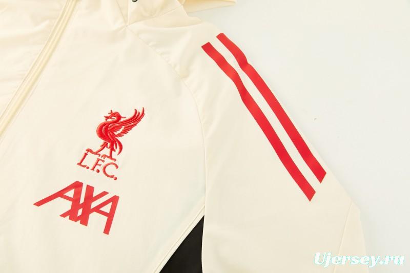 26/27 Liverpool Cream Full Zipper Hooded Jacket Tracksuit + Black Long Pants