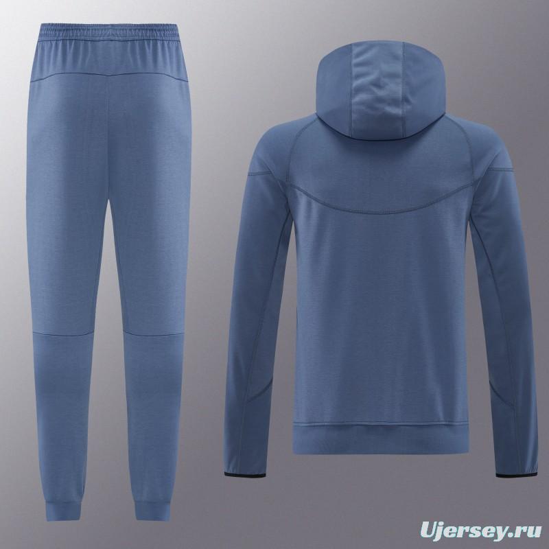 26/27  Paris Saint-Germain Steel Blue Full Zipper Hooded Jacket Tracksuit + Long Pants