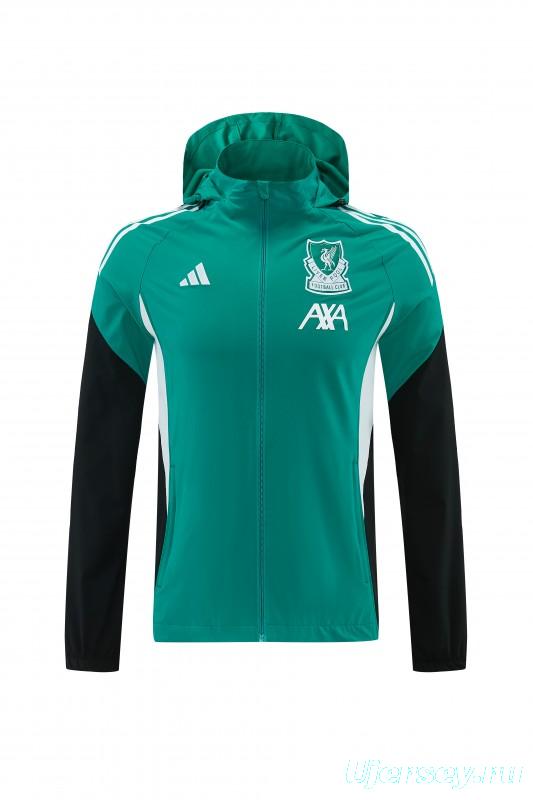 26/27 Liverpool Green Full Zipper Hooded Jacket Tracksuit + Black Long Pants
