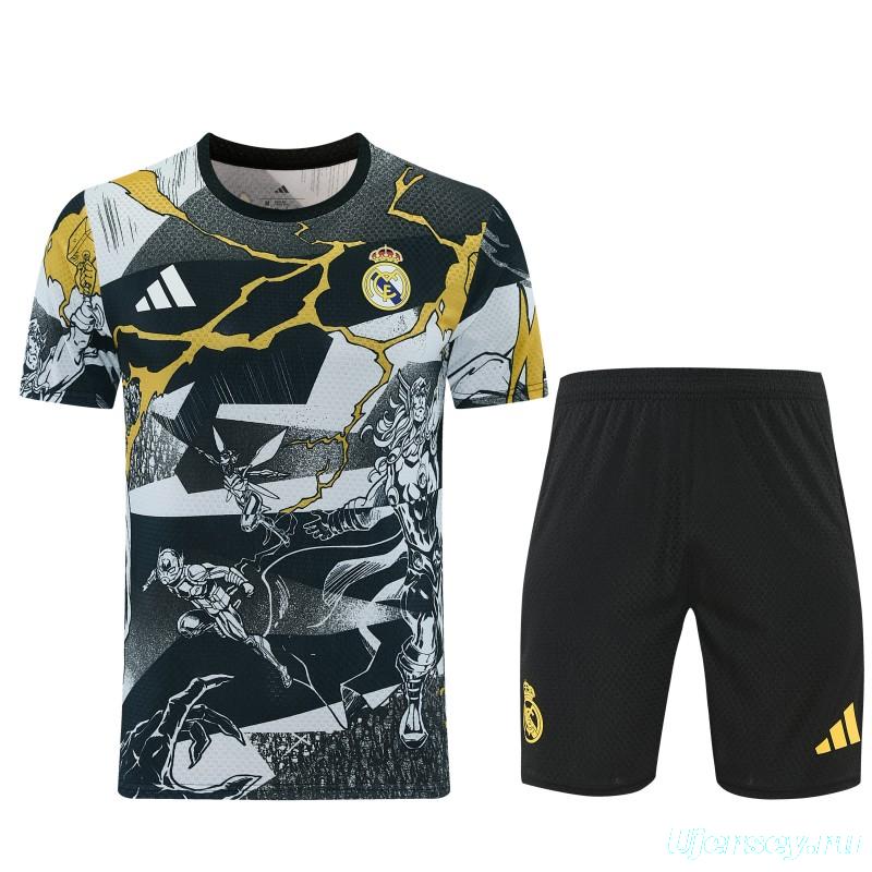 26/27  Real Madrid Black x Marvel  Short Sleeve+Soccer Shorts