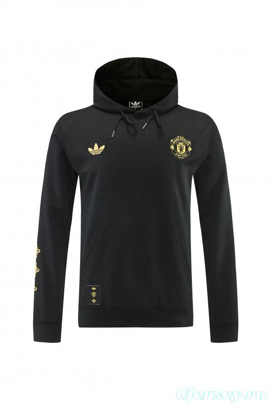 26/27 Manchester United Black Pullover Hooded Tracksuit + Long Pants