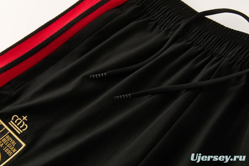 26/27 Belgium  Black Full Zipper Hooded Jacket Tracksuit + Long Pants