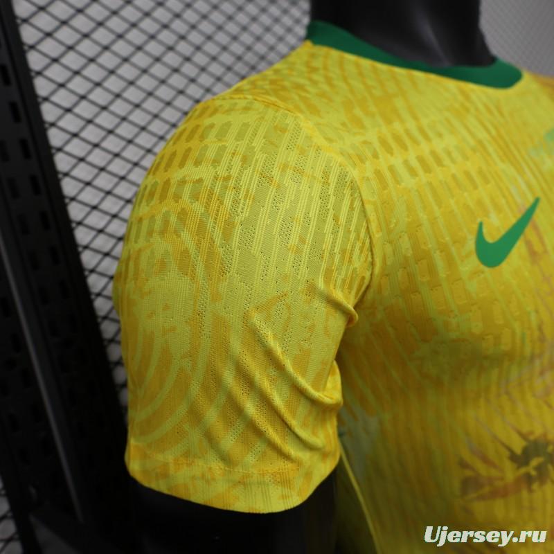 Player Version 2026 Brazil Yellow with Green Ink Splash Special Edition Home Jersey