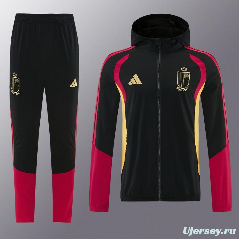 26/27 Belgium  Black Full Zipper Hooded Jacket Tracksuit + Long Pants