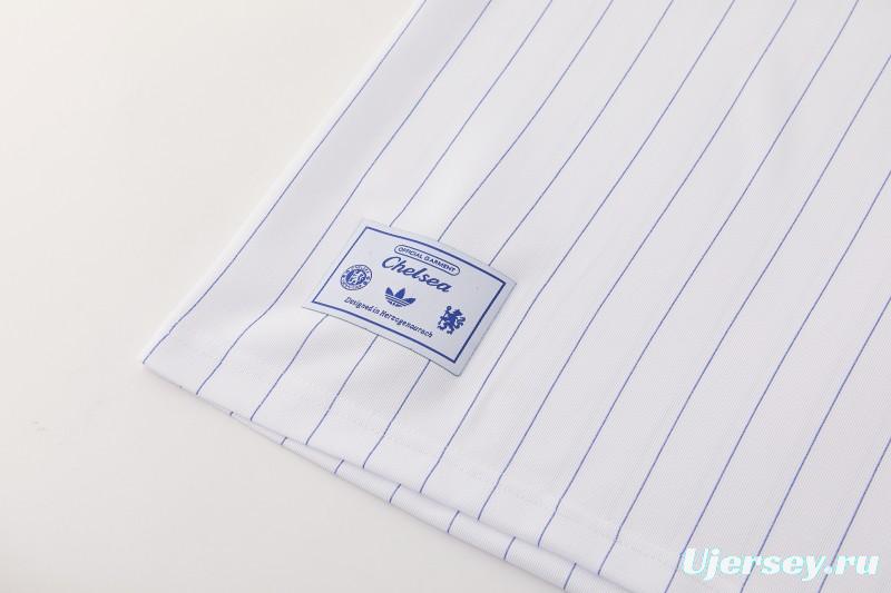 26/27 Chelsea FC White Stripes Short Sleeve+Blue Soccer Shorts