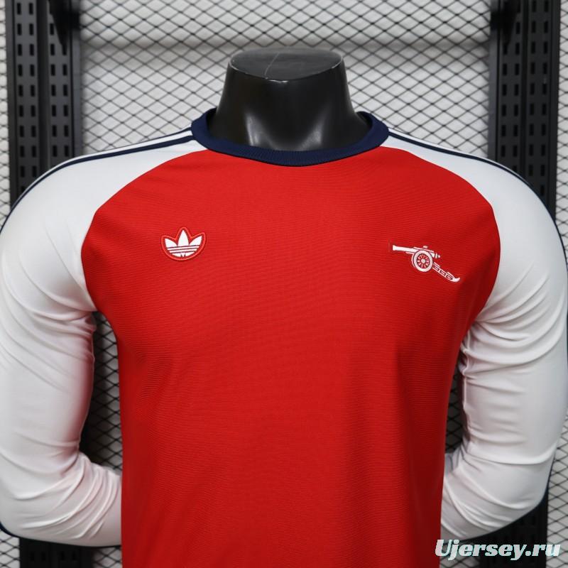 Player Version 2026  Arsenal x Adidas Originals Retro Red with White Long Sleeve Raglan Home Jersey