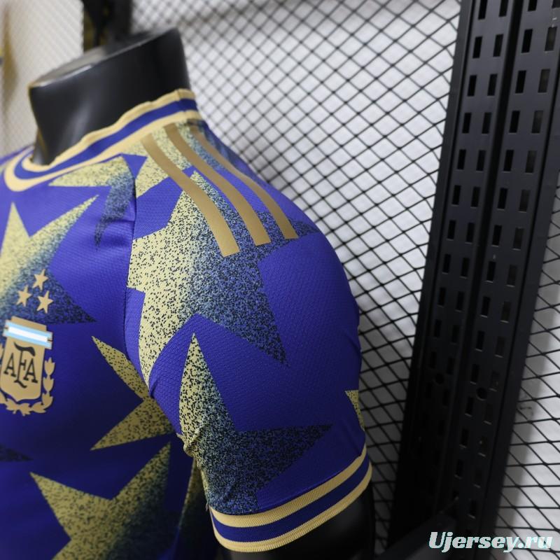 Player Version 2026  Argentina AFA Adidas Special Edition Royal Blue Gold Star Print Champions Jersey
