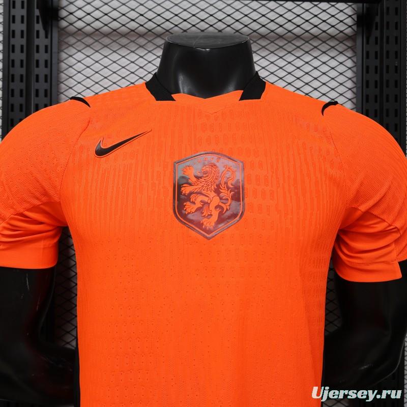 Player Version 2026 Netherlands Orange with Black Side Panel Home Jersey
