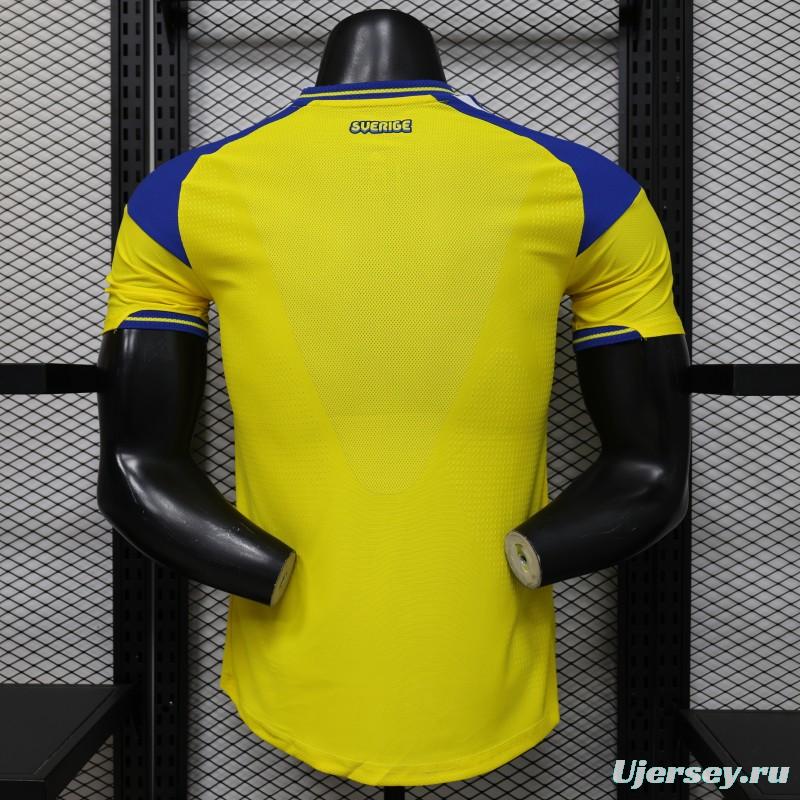 Player Version 2026 Sweden Yellow with Blue Panel Home Jersey