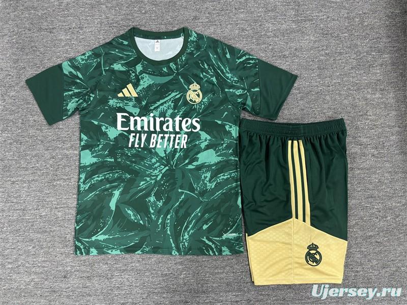 2026 Kids Real Madrid Green Camouflage  Short Sleeve+Soccer Shorts