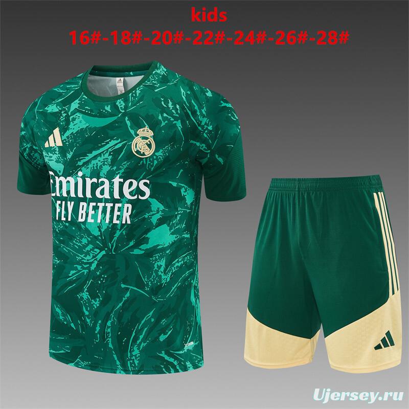 2026 Kids Real Madrid Green Camouflage  Short Sleeve+Soccer Shorts
