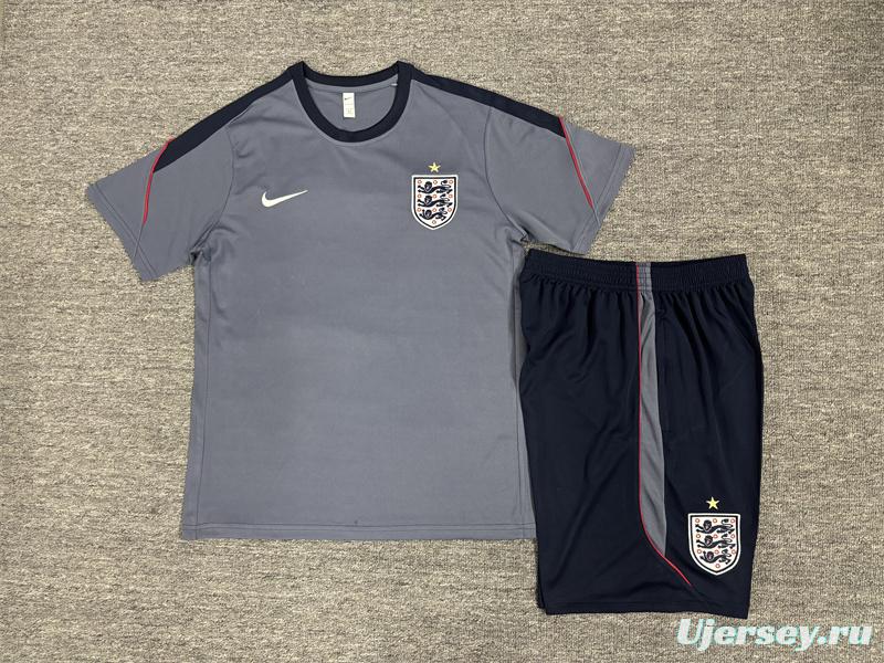 2026 Kids  England Grey Short Sleeve+ Navy Blue Soccer Shorts