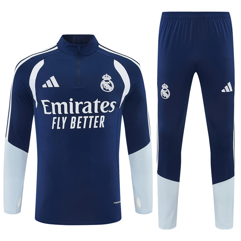 26/27 Real Madrid Away Navy Blue Half Zipper Jacket Tracksuit + Long Pants