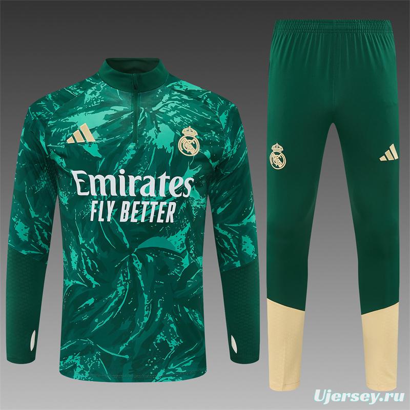 2026 Real Madrid Dark Green Camouflage  Half Zipper Jacket Tracksuit + Long Pants (Adidas)