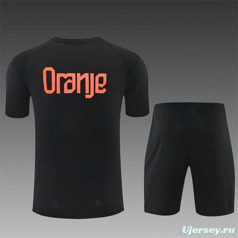 2026 Netherlands Black & Orange  Short Sleeve+Soccer Shorts