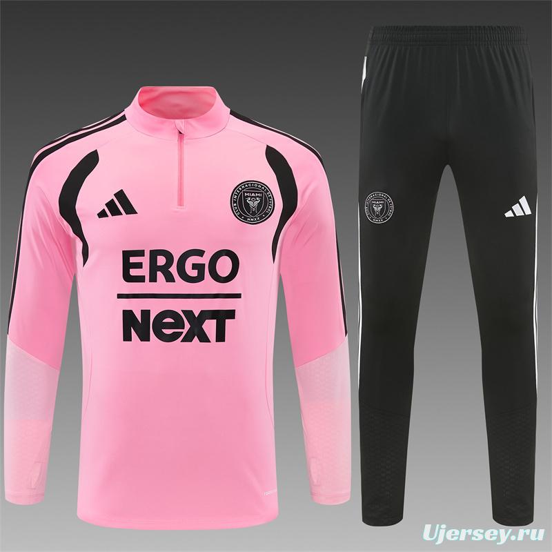 2026 Inter Miami CF Pink  Half Zipper Jacket Tracksuit + Black Long Pants