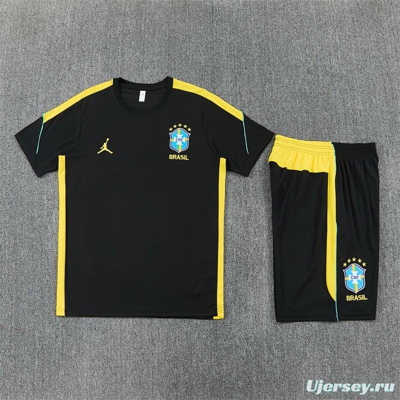 2026 Brazil Black & Yellow Short Sleeve+Soccer Shorts