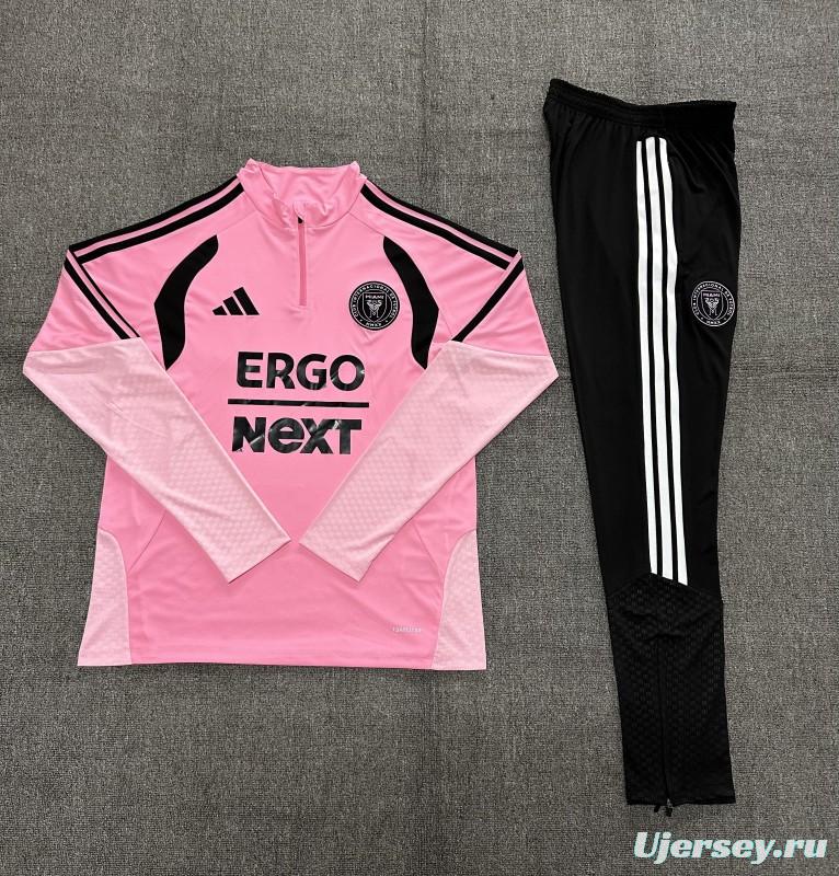 2026 Kids Inter Miami CF Pink  Half Zipper Jacket Tracksuit + Black Long Pants