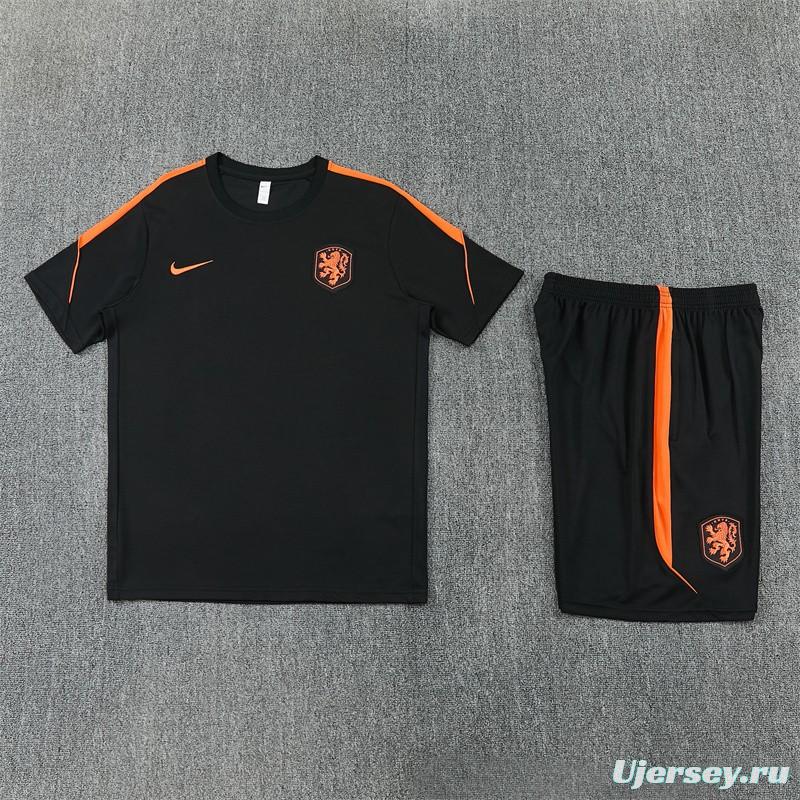 2026 Netherlands Black & Orange  Short Sleeve+Soccer Shorts