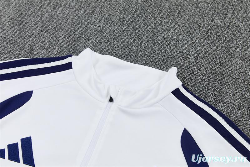 26/27 Kids Real Madrid Home White Half Zipper Jacket Tracksuit + Long Pants