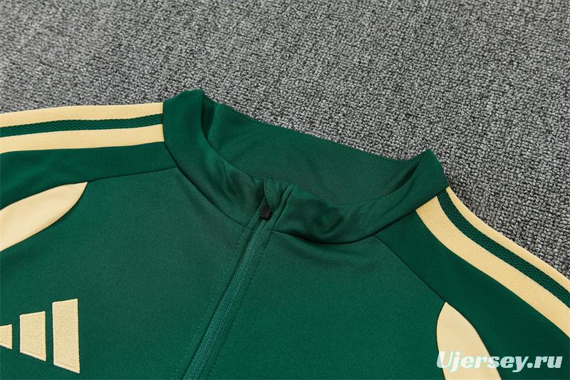 2026 Real Madrid Green & Cream  Half Zipper Jacket Tracksuit + Long Pants