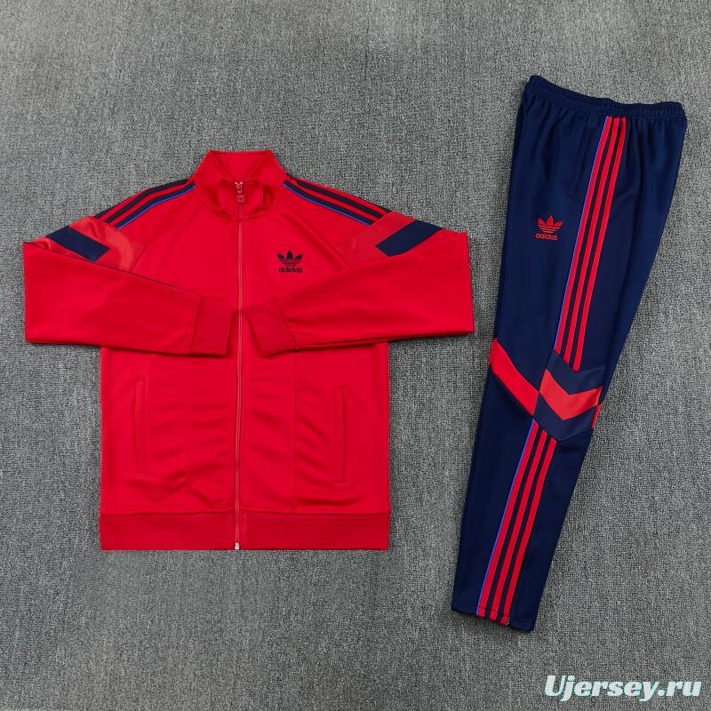 2026/27 Adidas Originals Red  Full Zipper Jacket Tracksuit + Navy Blue Long Pants