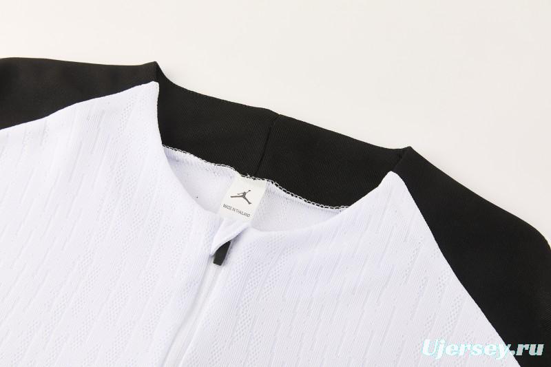 2026/27 Paris Saint-Germain White  Half Zipper Jacket Tracksuit + Light Grey Long Pants