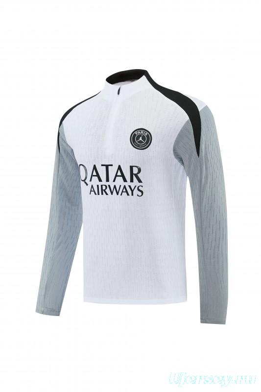 2026/27 Paris Saint-Germain White  Half Zipper Jacket Tracksuit + Light Grey Long Pants