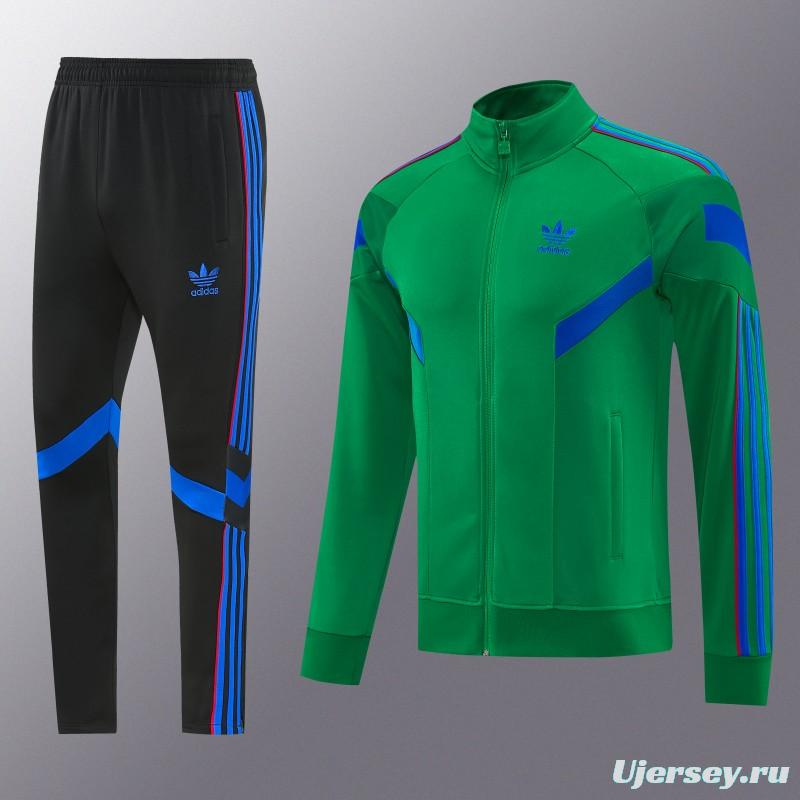 26/27 Adidas Originals Green  Full Zipper Jacket Tracksuit + Royal Blue  Long Pants