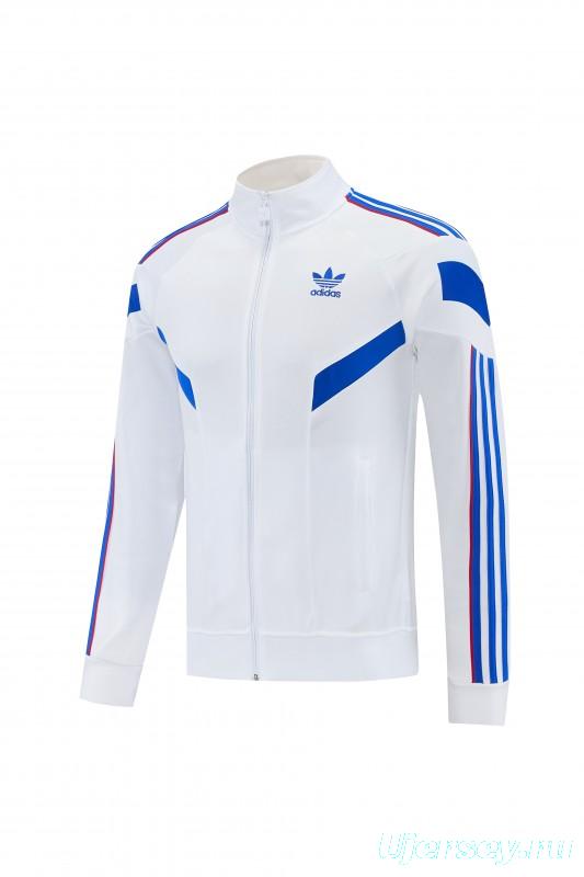 2026/27 Adidas Originals  White Full Zipper Jacket Tracksuit + Navy Blue Long Pants